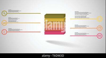 3D-Illustration Infografik Vorlage mit geprägtem Cube aufgeteilt auf sechs Teile Stock Vektor