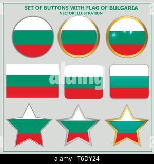 Die hellen Tasten mit Flagge Bulgarien. Gerne Bulgarien Tag Hintergrund. Taste Bright mit Fahne. Vektor Grafik mit transparentem Hintergrund. Stock Vektor