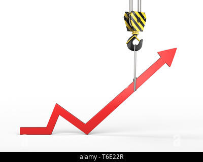 3D-Rendering der Kran mit einem Wachstum chart Stockfoto