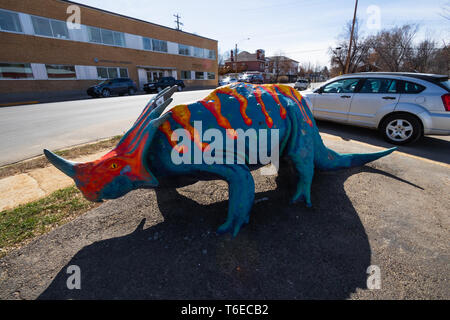 Drumheller, Alberta, Kanada 18. April 2019: Die weltweit größte Dinosaurier Dinosaurier, die Hauptstadt der Welt, Reisen Alberta, historische Stadt, Tourismus, Museum, Urlaub, Sehenswürdigkeiten, Geschichte Stockfoto