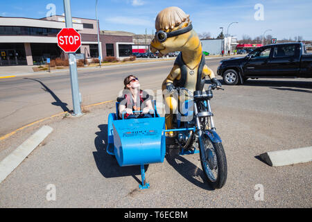 Drumheller, Alberta, Kanada 18. April 2019: Die weltweit größte Dinosaurier Dinosaurier, die Hauptstadt der Welt, Reisen Alberta, historische Stadt, Tourismus, Museum, Urlaub, Sehenswürdigkeiten, Geschichte Stockfoto