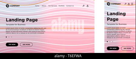 Landing Page leere Vorlage für Desktop-PCS und mobile adaptive Version. Minimale geometrische Hintergrund. Dynamisches volume Linien Komposition. Vektor Design für Stock Vektor