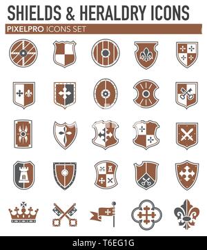 Schilde und Heraldik ähnliche Symbole auf dem weißen Hintergrund für Grafik- und Webdesign. Einfachen Vektor unterzeichnen. Internet Konzept Symbol für Website-Taste Stock Vektor