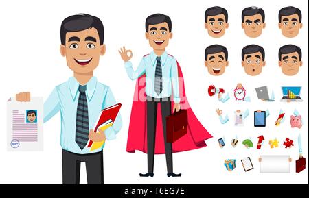 Konzept der Business Mann cartoon Charakter. Pack von Emotionen, Körperteile und Dinge. Ihr persönliches Design für Ihr Projekt erstellen. Vector Illustration Stock Vektor