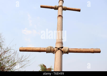 Vintage Straßenlaternen Bambusstab, alte Seil auf Bambusstab, hochauflösende Bilder Galerie. Stockfoto
