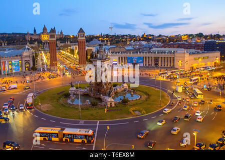 BARCELONA - Mar 20: Luftaufnahme der Placa d'Espanya, auch bekannt als Plaza de Espana, einem der wichtigsten Plätze von Barcelona, am 20. März 2019 in Stockfoto