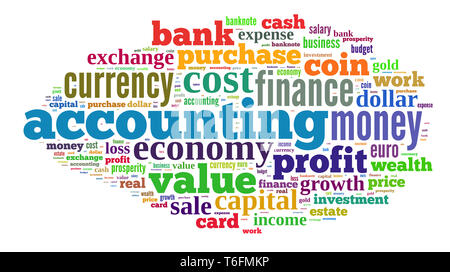 Wordcloud Abbildung: Finanz und Wirtschaft Wörter Stockfoto