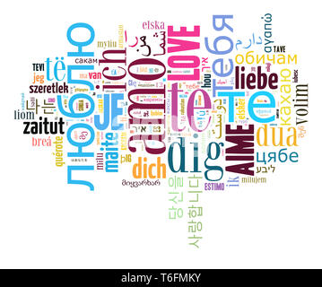 Wordcloud Liebe dich in verschiedenen Sprachen Stockfoto