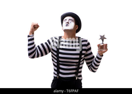 Mime mit Star Award auf weißem Hintergrund Stockfoto