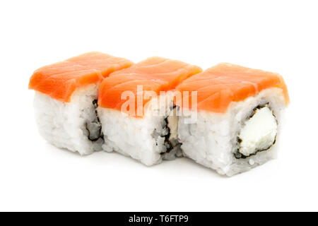 Drei Rollen Maki Sushi isoliert auf die Weiße Stockfoto