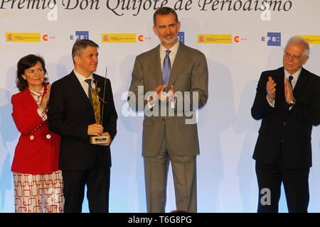 Spanien König Felipe VI während der Lieferung der 36. Ausgabe der Internationalen Journalismus Awards' Rey de España" und die 15. Ausgabe des "Don Quijote" Journalismus Awards in Madrid am Dienstag, 30. April 2019. Cordon drücken Sie Stockfoto