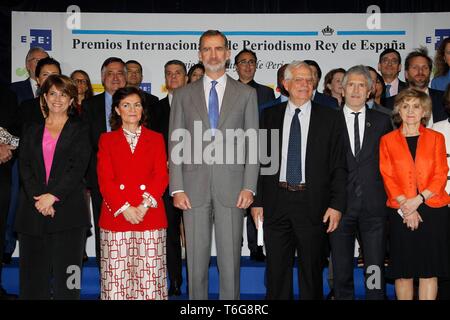 Spanien König Felipe VI während der Lieferung der 36. Ausgabe der Internationalen Journalismus Awards' Rey de España" und die 15. Ausgabe des "Don Quijote" Journalismus Awards in Madrid am Dienstag, 30. April 2019. Cordon drücken Sie Stockfoto
