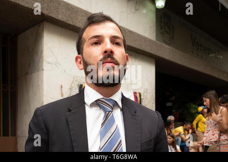 30 April 2019, Mexiko, Mexko-Stadt: Reinaldo Diaz Ohep 2019, die von der neu ernannte Präsident des venezolanischen Parlament, Juan Guaido, der berufen ist, dem venezolanischen Befreiung Strategie zu verbinden. Guaido übernimmt die Präsidentschaft der Republik Venezuela nach den verfassungsrechtlichen Auftrag. Von diesem Moment an, Reinaldo Diaz Ohep wurde mit dem Auftrag, die Vertretung der venezolanischen Regierung in Mexiko übertragen, vorausgesetzt, dass das Engagement alle Mexiko politische Faktoren zu, bis die volle Anerkennung der Guaido Regierung diplomatische Strategien, die die Interes nutzen zu fördern. Stockfoto