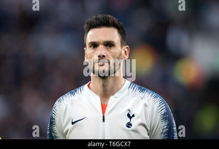 London, Großbritannien. 30. Apr 2019. Torhüter Hugo Lloris der Sporen während der UEFA Champions League Halbfinale, Hinspiele Übereinstimmung zwischen den Tottenham Hotspur und Ajax bei Tottenham Hotspur Stadium, High Road, London, England am 30. April 2019. Foto von Andy Rowland. Credit: PRiME Media Images/Alamy leben Nachrichten Stockfoto