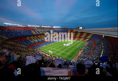 Barcelona, Spanien. Mai, 2019. Fußball: UEFA Champions League 2018/19: Allgemeine Ansicht des Camp Nou vor der UEFA Champions League Spiel zwischen dem FC Barcelona gegen FC Liverpool im Camp Nou Stadion in Barcelona, Spanien, 1. Mai 2019. Credit: Pablo Morano/LBA/Alamy leben Nachrichten Stockfoto