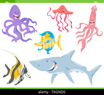 Fisch und Meer leben Tiere Zeichen fest. Stockfoto