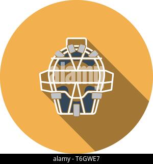 Baseball Face Protector Symbol. Flachen Kreis Stencil Design mit langen Schatten. Vector Illustration. Stock Vektor