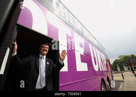 Ukip-Chef Gerard Batten an Ukip des EU-Wahlkampf und Manifest Start auf der Dorman Museum in Middlesbrough. Stockfoto