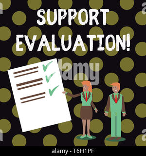 Text Zeichen angezeigt Unterstützung Bewertung. Business Foto präsentieren Unterstützung Prozess, kritisch untersucht, ein Programm der Mann und die Frau in der Anzug Pr Stockfoto