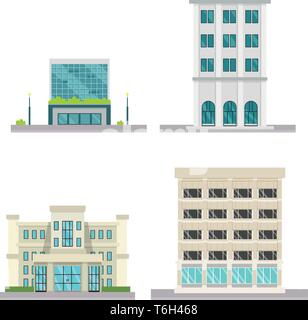 Der Vektor flache Bauform buildings.Company Gebäude mit isolierten weißen Hintergrund. Vector Illustration. modernen Gebäuden Stock Vektor