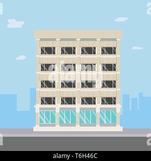 Flache Bauweise Gebäude mit cityscape.Compadny auf der Main Street in der Stadt Stock Vektor