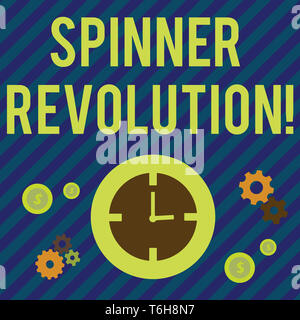 Text Zeichen angezeigt Spinner Revolution. Business Foto präsentiert ein Spielzeug, die helfen Stress abzubauen und mit Angst Zeitmanagement Symbole von Uhr, C bewältigen Stockfoto