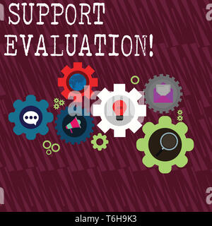 Wort schreiben Text Unterstützung Bewertung. Business Foto präsentieren Unterstützung Prozess, kritisch von einem Programm aus einstellen der globalen sozialen Netz untersucht Stockfoto