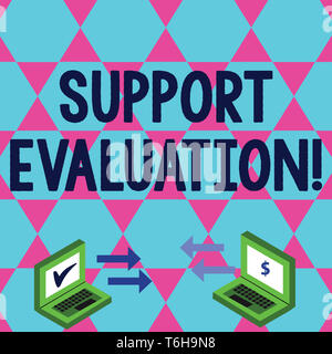 Wort schreiben Text Unterstützung Bewertung. Business Foto präsentieren Unterstützung Prozess, kritisch untersucht ein Programm Exchange Pfeilsymbole zwischen zwei Stockfoto