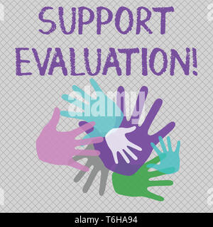 Wort schreiben Text Unterstützung Bewertung. Business Foto präsentieren Unterstützung Prozess, der kritisch ein Programm Farbe Hand Marken verschiedener Siz untersucht Stockfoto