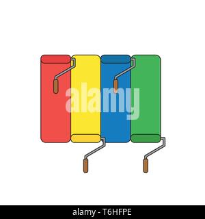 Vektor icon Konzept von Rot, Gelb, Blau und Grün Pinsel Malerei Wand in vier Farben. Schwarzen umrissen und gefärbt. Stock Vektor
