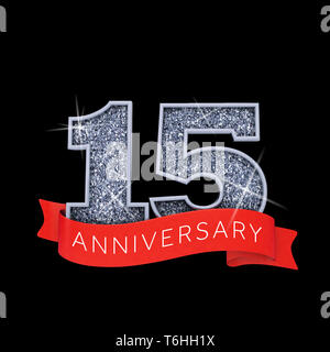 Nummer 15 Silber funkelnde Jubiläum feier Banner. 3D-Rendering Stockfoto
