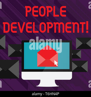 Handschrift Text schreiben Menschen Entwicklung. Konzeptionelle foto Mitarbeiter ermutigt, neue oder erweiterte Fähigkeiten offen Farbe Umschlag innen Compu zu erwerben. Stockfoto