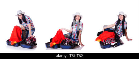 Frau mit Suitacases Vorbereitung für Sommerurlaub Stockfoto
