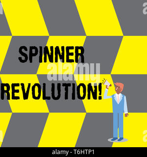 Text Zeichen angezeigt Spinner Revolution. Business Foto Text ein Spielzeug, die helfen Stress abzubauen und mit Angst Geschäftsmann suchen, Halten und Tal bewältigen Stockfoto