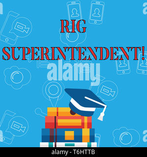 Wort schreiben Text Rig Betriebsleiter. Business Foto präsentieren Verwalten Bohrarbeiten rig down Zeit Skalenhaube mit Quaste Restin zu minimieren. Stockfoto