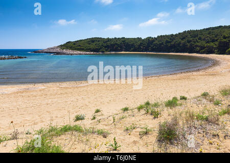 Lagune, Blace Cove (Lemuni). Sandstrand. Saplunara. Mljet Island. Kroatien. Europa. Stockfoto