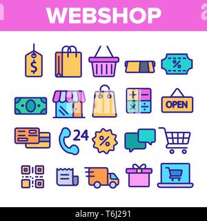 Webshop, Online Shopping Linear Vector Icons einstellen. E-Commerce Thin Line Kontur Symbole Pack. Internet Einkäufe Piktogramme Sammlung. Online Vertrieb. G Stock Vektor