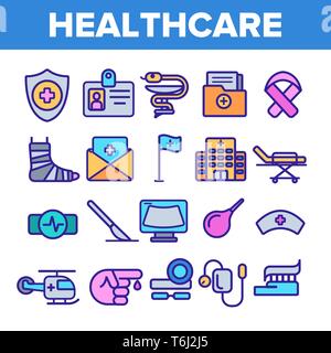 Healthcare Linear Vector Icons Set dünne Piktogramm Stock Vektor