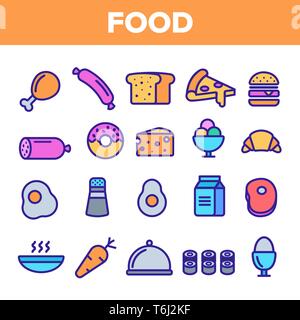 Essen Online Icon Set Vektor. Home Küche Frühstück essen Symbole. Menü Piktogramm. Frisches Essen Element. Dünne Umrandung Web Abbildung Stock Vektor
