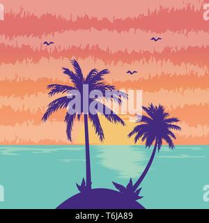 Vector Illustration einer tropischen Insel Sonnenuntergang Stock Vektor