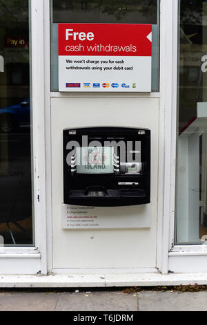 London, Großbritannien. Mai, 2019. HSBC Brexit cash point maschine "Wir sind keine Insel 'Credit: Van Quan/Alamy leben Nachrichten Stockfoto