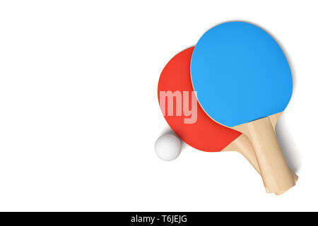 3D-Rendering von zwei Ping pong Schläger und Ball auf weißem Hintergrund Stockfoto
