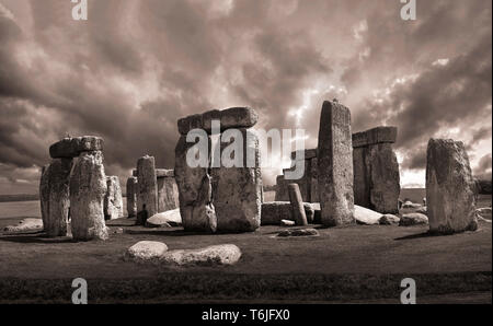 Stonehenge neolithischen Alter Menhir Kreis Denkmal, Wilshire, England Stockfoto