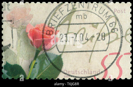 Briefmarke aus der Bundesrepublik Deutschland in der Begrüßung Briefmarken Serie in 2003. Stockfoto