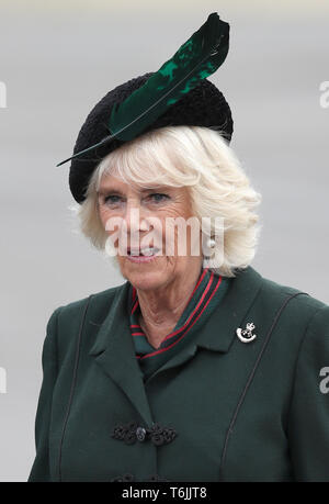 Die Herzogin von Cornwall an der Medaillen Parade des vierten Bataillons der Gewehre an der Neuen Normandie Kaserne in Aldershot. Stockfoto