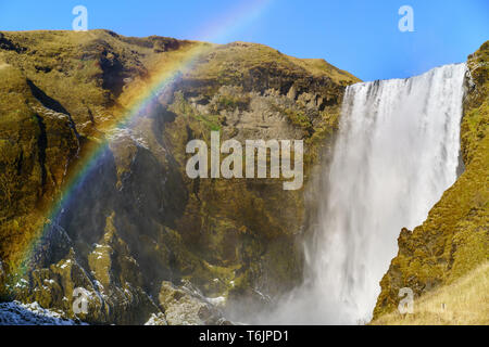 Blick auf die beeindruckende Skógafoss mit seinen Rainbow Stockfoto