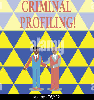 Text Zeichen zeigt Kriminelle Profiling. Business foto Präsentation Profile entwickeln für Kriminelle, die noch nicht zwei Geschäftsmänner Ständigen festgenommen, Smili Stockfoto