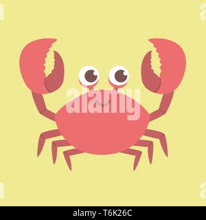 Süß lächelnd rote Krabbe Vector Illustration Cartoon Character Design anheben Klauen, auf gelbem Hintergrund Stock Vektor