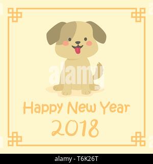 Chinesisches Neujahr 2018 niedlichen Hund Sternzeichen Charakter Vector Illustration Cartoon Grußkarte Stock Vektor