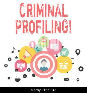 Text Zeichen zeigt Kriminelle Profiling. Business foto Präsentation Profile entwickeln für Kriminelle, die nicht gefasst Foto des digitalen Marketings Camp Stockfoto